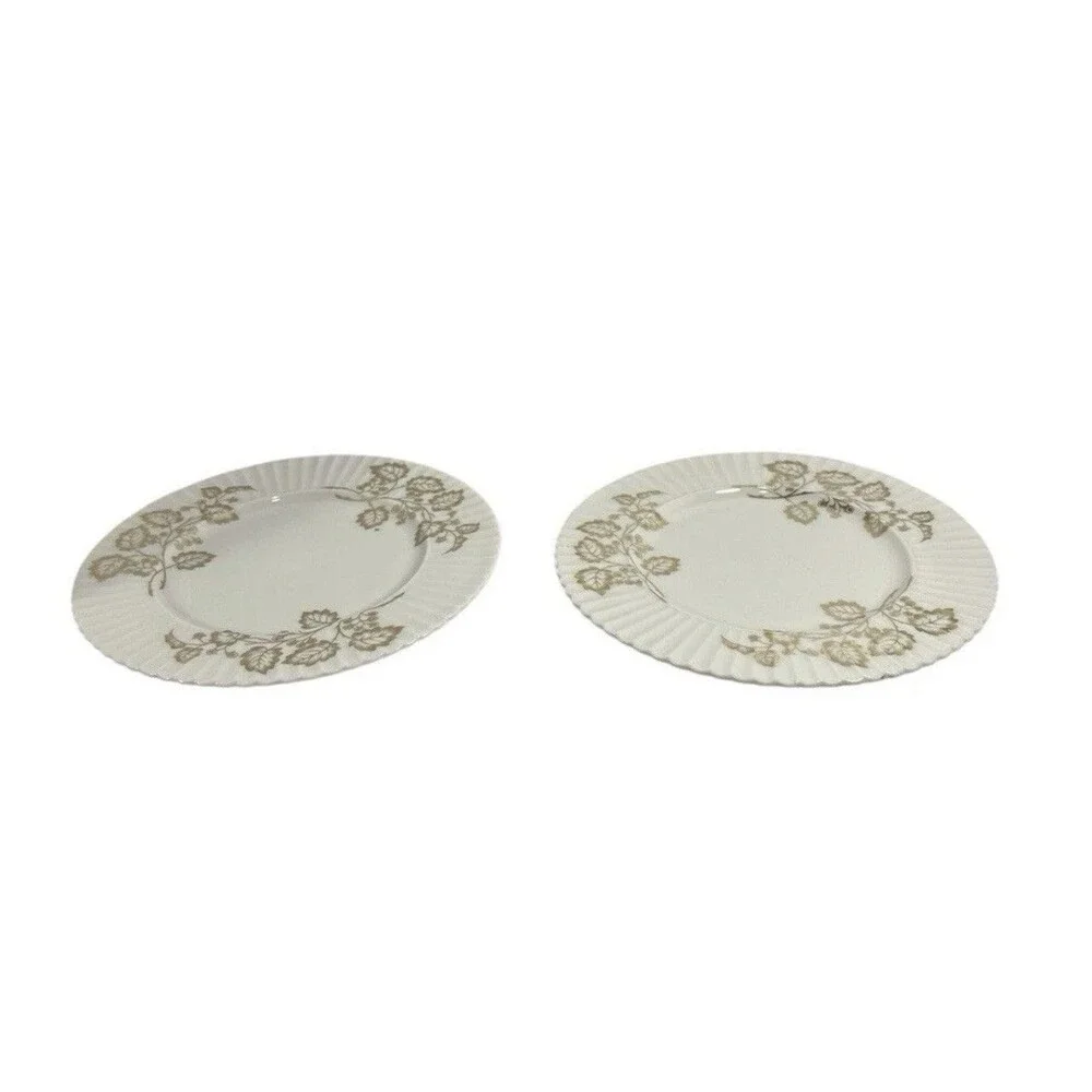 Lenox Nocturne T416 Salad Plates Set of 2 Gold Leaf Ribbed Vintage China 8”